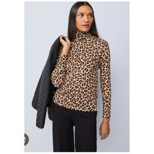 NWT!  Ann Taylor Top Medium Leopard Animal Print Long Sleeve Mock Neck Tan